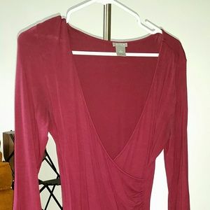 S Maroon Ann Taylor long sleeve cross front top